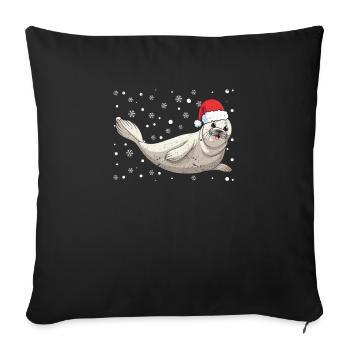 Seal Santa Claus Cap Animal Lovers Christmas - Sofa pillowcase 17,3'' x 17,3'' (45 x 45 cm) - black - Front