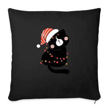 Chat noir Père Noël emmêlé dans joyeux Christma - Housse de coussin décorative 45 x 45 cm - noir - Devant