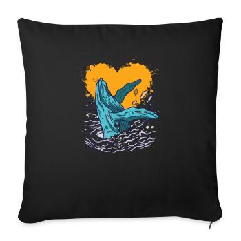 Baleine-amour-océan-animal - Housse de coussin décorative 45 x 45 cm - noir - Devant
