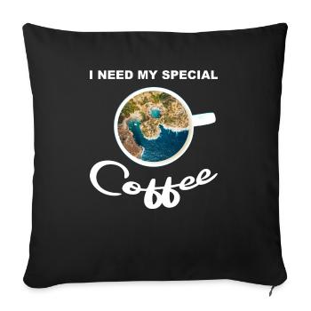 Kaffeetasse mit Stand und Meer - special coffee - Sofakissenbezug 45 x 45 cm - Schwarz - Vorne