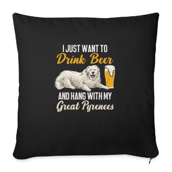 Grande bière de chien des Pyrénées - Housse de coussin décorative 45 x 45 cm - noir - Devant
