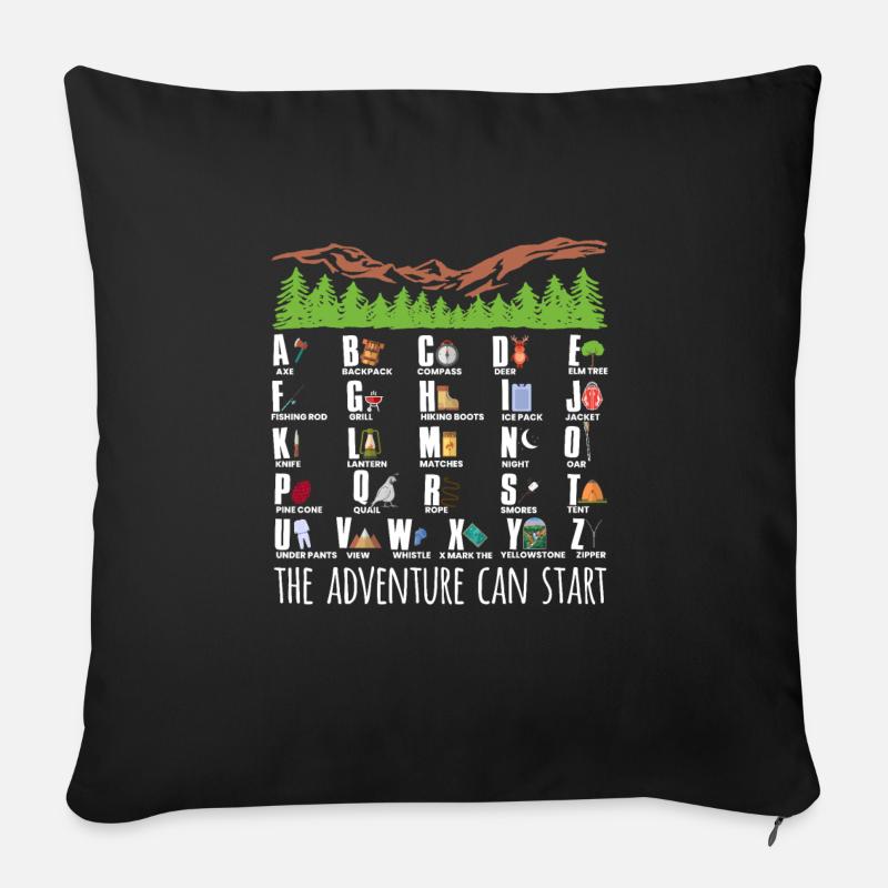 Camping Alphabet Shirt Geschenk - Sofakissenbezug 45 x 45 cm - Schwarz