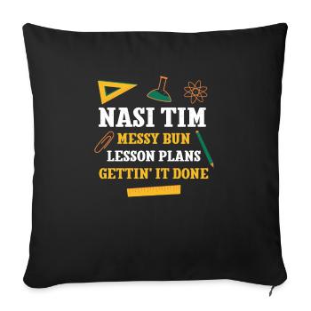 Nasi Tim Messy Bun Plans de leçon Drôle de professeur - Housse de coussin décorative 45 x 45 cm - noir - Devant