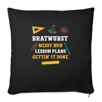 Bratwurst Messy Bun Plans de leçon Drôle de professeur - Housse de coussin décorative 45 x 45 cm - noir - Devant