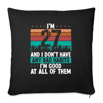 Anniversaire de 27 ans Drôle d’humour 27 anniversaire - Housse de coussin décorative 45 x 45 cm - noir - Devant