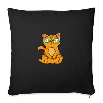 Chat Chat vacances lunettes de soleil été mer - Housse de coussin décorative 45 x 45 cm - noir - Devant