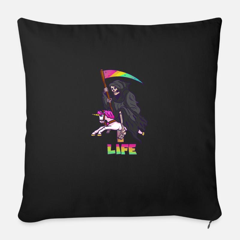 Einhorn Sensemann Rosa Bunt tod sarkasmus - Sofakissenbezug 45 x 45 cm - Schwarz