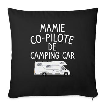 Mamie co-pilote de camping car cadeau mamie van - Housse de coussin décorative 45 x 45 cm - noir - Devant