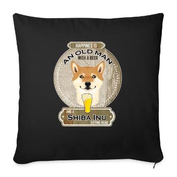 Shiba Inu Papa Amateur de bière - Housse de coussin décorative 45 x 45 cm - noir - Devant