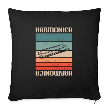 Retro Vintage Classic Harmonica Instrument - Sofa pillowcase 17,3'' x 17,3'' (45 x 45 cm) - black - Front
