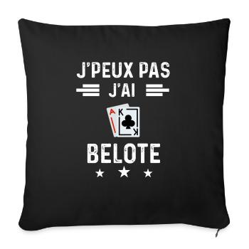 carte je peux pas j'ai belote cartes - Housse de coussin décorative 45 x 45 cm - noir - Devant