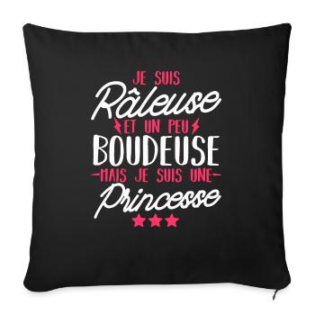 râleuse et princesse / cadeau humour fille - Housse de coussin décorative 45 x 45 cm - noir - Devant