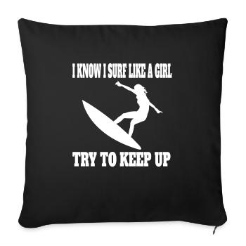 Surfer Girl Surf Mom Surfboard - Sofa pillowcase 17,3'' x 17,3'' (45 x 45 cm) - black - Front