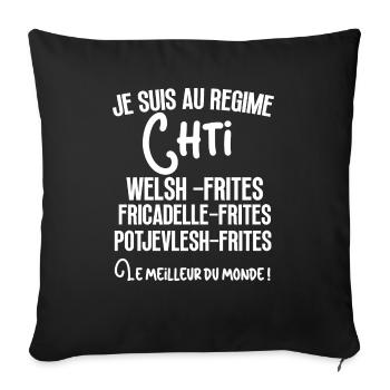 Régime chti welsh fricadelle frites cadeau humour - Housse de coussin décorative 45 x 45 cm - noir - Devant