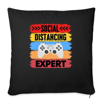 Expert en distanciation sociale chemise de jeu amusante - Housse de coussin décorative 45 x 45 cm - noir - Devant