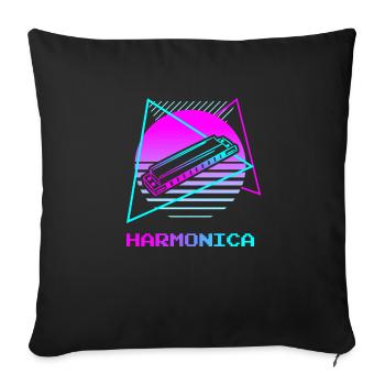 Retro Vintage Classic Harmonica Instrument - Sofa pillowcase 17,3'' x 17,3'' (45 x 45 cm) - black - Front