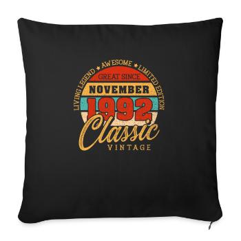 Rétro 30 ans Novembre 1992 Anniversaire Vintage - Housse de coussin décorative 45 x 45 cm - noir - Devant