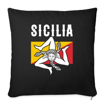 Drapeau de la Sicile Sicile Palerme Italie - Housse de coussin décorative 45 x 45 cm - noir - Devant