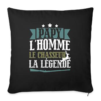 Papy l'homme le chasseur légende cadeau retraite - Housse de coussin décorative 45 x 45 cm - noir - Devant