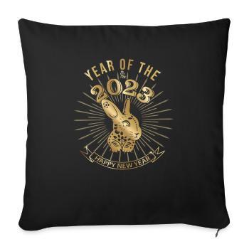 Nouvel An chinois - Année du lapin 2023 - Housse de coussin décorative 45 x 45 cm - noir - Devant