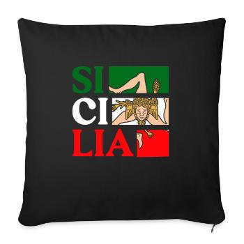 Drapeau de la Sicile Sicile Palerme Italie - Housse de coussin décorative 45 x 45 cm - noir - Devant
