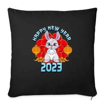 Année du Lapin d’Eau Bonne année 2023 - Housse de coussin décorative 45 x 45 cm - noir - Devant