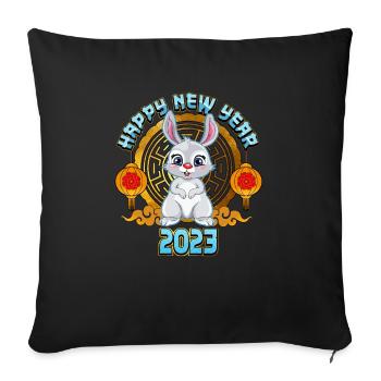 Joyeux Nouvel An chinois 2023 Année du Lapin Lun - Housse de coussin décorative 45 x 45 cm - noir - Devant