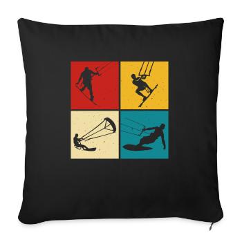 Kite Surfing, Kite Board, Lifestyle Vintage Design - Sofa pillowcase 17,3'' x 17,3'' (45 x 45 cm) - black - Front