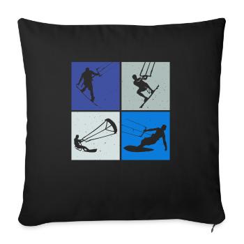 Kite Surfing, Kite Board, Lifestyle Vintage Design - Sofa pillowcase 17,3'' x 17,3'' (45 x 45 cm) - black - Front