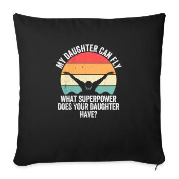 Ma fille peut voler super-pouvoir maman papa - Housse de coussin décorative 45 x 45 cm - noir - Devant