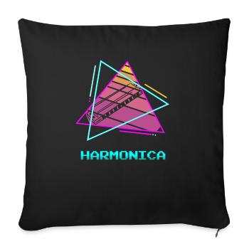 Retro Vintage Classic Harmonica Instrument - Sofa pillowcase 17,3'' x 17,3'' (45 x 45 cm) - black - Front