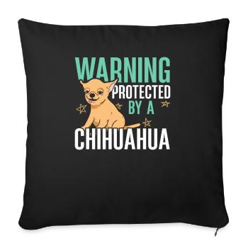Avertissement protégé par Chihuahua Dog Owner Puppy - Housse de coussin décorative 45 x 45 cm - noir - Devant