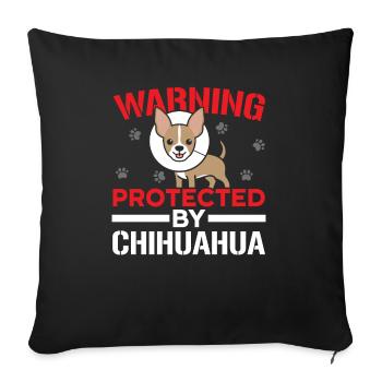 Warning Protected By Chihuahua Dog Owner Puppy - Sofa pillowcase 17,3'' x 17,3'' (45 x 45 cm) - black - Front