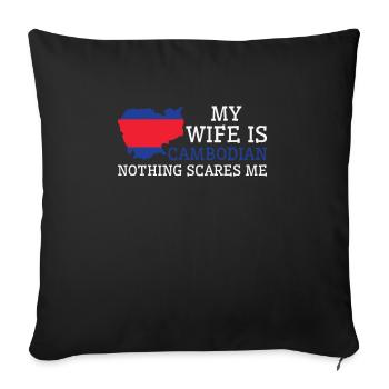 Rien ne me fait peur femme cambodgienne - Housse de coussin décorative 45 x 45 cm - noir - Devant