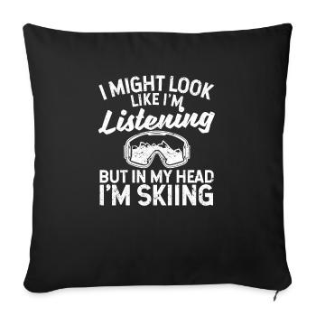 J’ai peut-être l’air d’écouter Ski Funny Ski - Housse de coussin décorative 45 x 45 cm - noir - Devant
