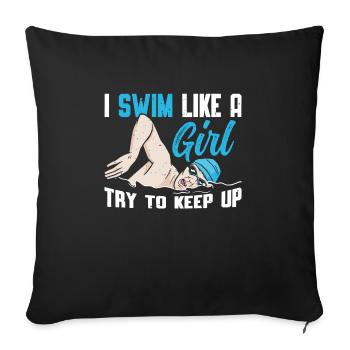 Schimmer Schwimmen Je nage comme une fille J’essaie de garder - Housse de coussin décorative 45 x 45 cm - noir - Devant