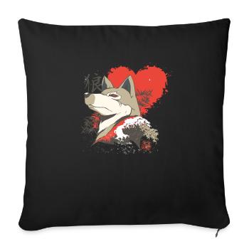 Retro-japan-wolf Große Kanagawa-welle - Sofakissenbezug 45 x 45 cm - Schwarz - Vorne