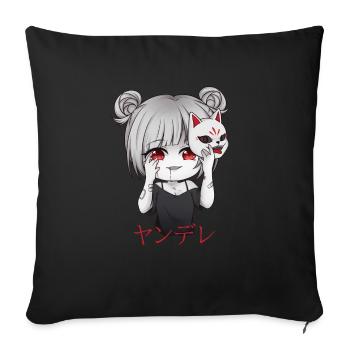 Yandere Anime Girl Kitsune Mask Otaku Kawaii - Sofa pillowcase 17,3'' x 17,3'' (45 x 45 cm) - black - Front
