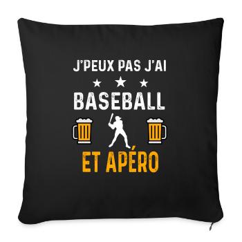 je peux pas j'ai baseball baseballeur et apéro - Housse de coussin décorative 45 x 45 cm - noir - Devant