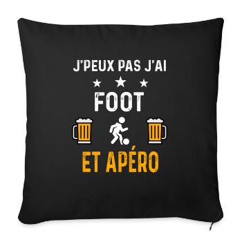 je peux pas j'ai foot jouer et apéro football - Housse de coussin décorative 45 x 45 cm - noir - Devant
