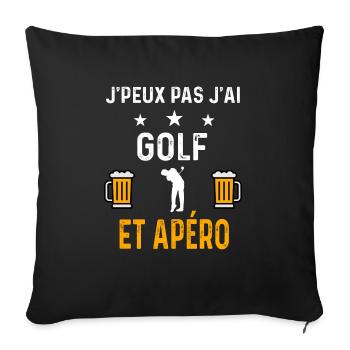 je peux pas j'ai golf golfeur et apéro golf - Housse de coussin décorative 45 x 45 cm - noir - Devant