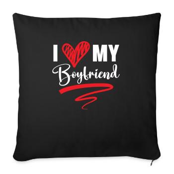 J'aime mon petit ami Saint Valentin Cupidon Love - Housse de coussin décorative 45 x 45 cm - noir - Devant