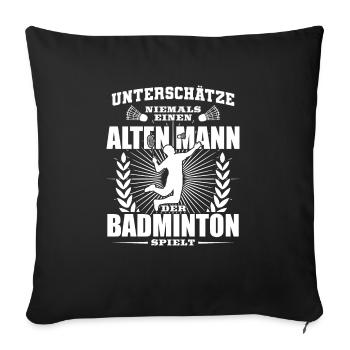 Alter Mann der Badminton spielt - Sofakissenbezug 45 x 45 cm - Schwarz - Vorne
