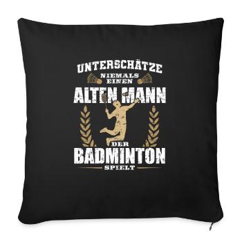 Alter Mann der Badminton spielt - Sofakissenbezug 45 x 45 cm - Schwarz - Vorne