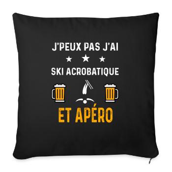 je peux pas j'ai ski acrobatique et apéro ski - Housse de coussin décorative 45 x 45 cm - noir - Devant