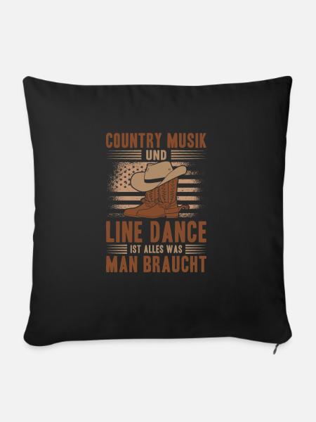Line Dance und Countrymusik - Sofakissenbezug 45 x 45 cm - Schwarz