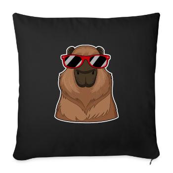 Capybara portant des lunettes rouges drôle de jeu de mots cochon d’Inde - Housse de coussin décorative 45 x 45 cm - noir - Devant