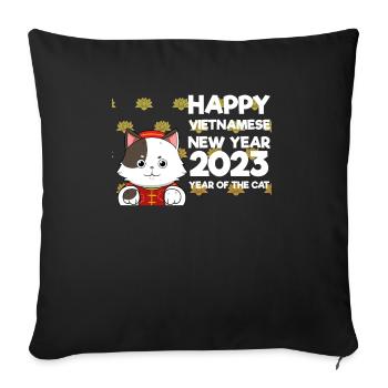 Chat du Nouvel An vietnamien 2023 I Cadeau - Housse de coussin décorative 45 x 45 cm - noir - Devant