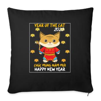 Chat du Nouvel An vietnamien 2023 I Cadeau - Housse de coussin décorative 45 x 45 cm - noir - Devant