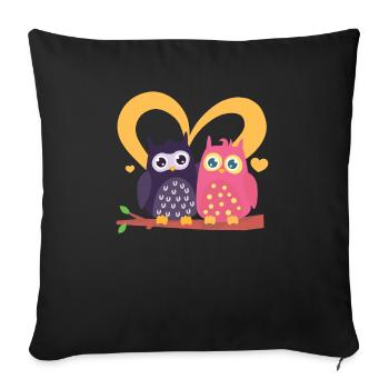 Hibou Saint-Valentin Jour des cœurs Cupidon Bird Lover - Housse de coussin décorative 45 x 45 cm - noir - Devant